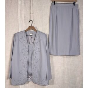 Vintage Che Studio Women's 3 Piece Embellished Skirt Suit Sz 10 1980s Set Blazer